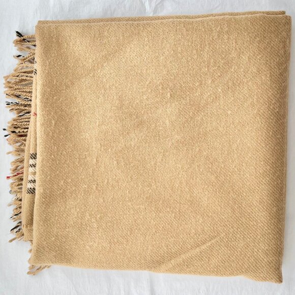 V. FRAAS German Made Camel Plaid Woven Fringe Acrylic Ruana Shawl Wrap- One Size - Picture 8 of 8